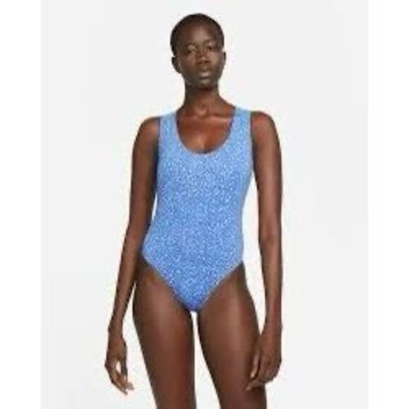 Nike Women's Size M Water Dots One Piece Swimsuit Light Blue Keyhole Back NWT - Picture 2 of 14